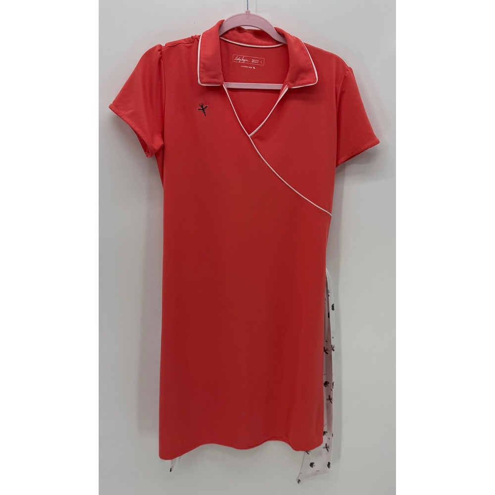 Lady Hagen Womens Coral Golf Dress Hydro-Dri Short Sleeve Butterfly Tie Size L